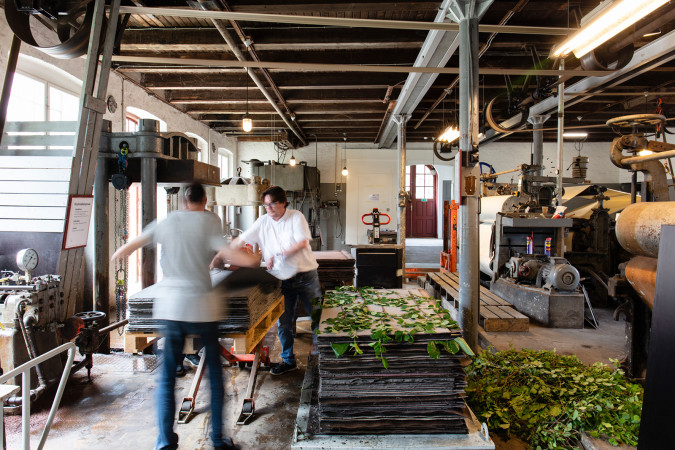 Bruunshaab Gl. Papfabrik, Flower Press in proces, juni 2020. Foto Birgitte Munk